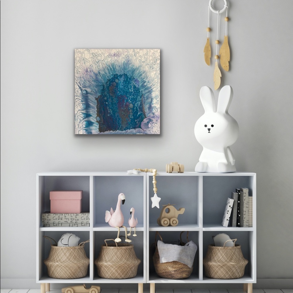 Ariel’s Cave - Fluid Art Original Painting 14x14 Canvas